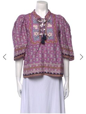 Purple Floral Lace-Up Boho Top